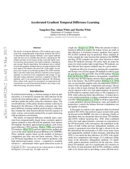 Accelerated Gradient Temporal Difference Learning