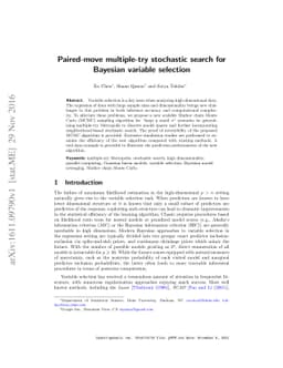Paired-move multiple-try stochastic search for Bayesian variable
  selection