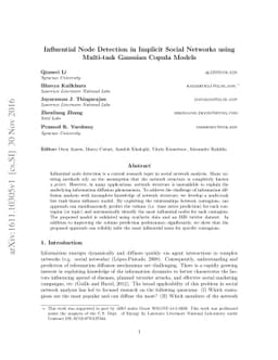 Influential Node Detection in Implicit Social Networks using Multi-task
  Gaussian Copula Models