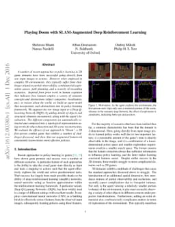 Playing Doom with SLAM-Augmented Deep Reinforcement Learning