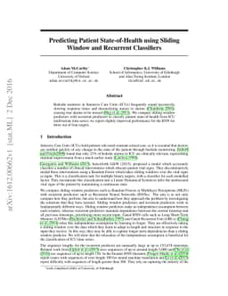 Predicting Patient State-of-Health using Sliding Window and Recurrent
  Classifiers