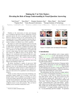 Making the V in VQA Matter: Elevating the Role of Image Understanding in
  Visual Question Answering