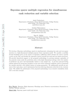 Bayesian sparse multiple regression for simultaneous rank reduction and
  variable selection