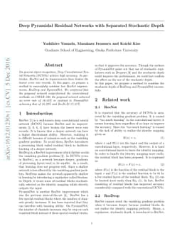 Deep Pyramidal Residual Networks with Separated Stochastic Depth