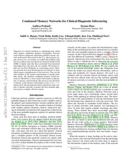 Condensed Memory Networks for Clinical Diagnostic Inferencing