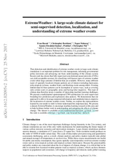 ExtremeWeather: A large-scale climate dataset for semi-supervised
  detection, localization, and understanding of extreme weather events