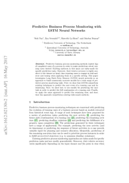 Predictive Business Process Monitoring with LSTM Neural Networks