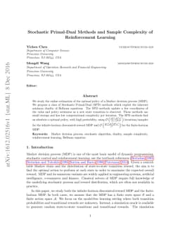 Stochastic Primal-Dual Methods and Sample Complexity of Reinforcement
  Learning