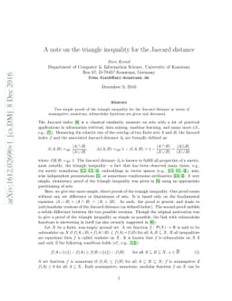 A note on the triangle inequality for the Jaccard distance