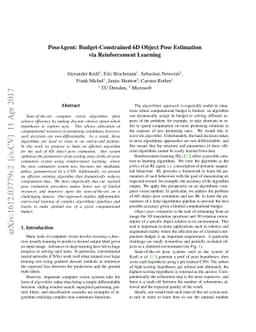 PoseAgent: Budget-Constrained 6D Object Pose Estimation via
  Reinforcement Learning