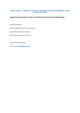 Spatio-temporal data mining in ecological and veterinary epidemiology