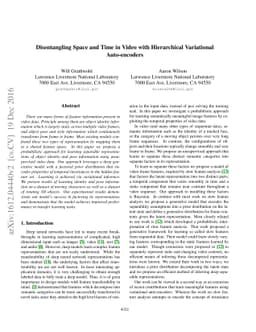 Disentangling Space and Time in Video with Hierarchical Variational
  Auto-encoders