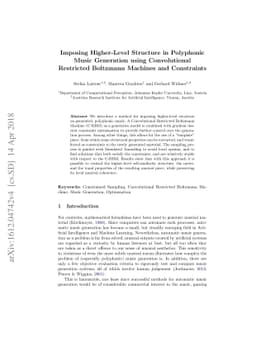 Imposing higher-level Structure in Polyphonic Music Generation using
  Convolutional Restricted Boltzmann Machines and Constraints