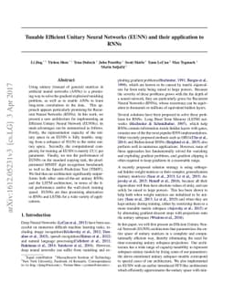 Tunable Efficient Unitary Neural Networks (EUNN) and their application
  to RNNs
