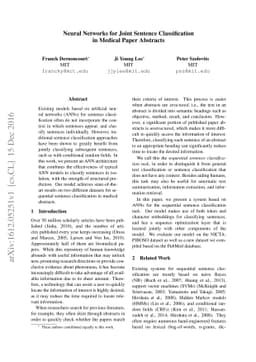 Neural Networks for Joint Sentence Classification in Medical Paper
  Abstracts
