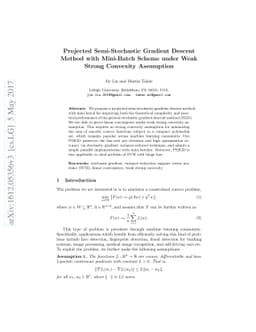 Projected Semi-Stochastic Gradient Descent Method with Mini-Batch Scheme
  under Weak Strong Convexity Assumption