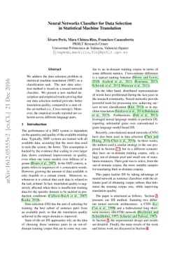 Neural Networks Classifier for Data Selection in Statistical Machine
  Translation