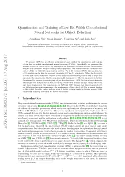 Quantization and Training of Low Bit-Width Convolutional Neural Networks
  for Object Detection
