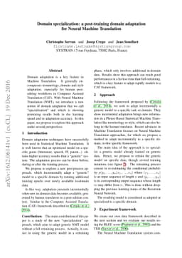Domain specialization: a post-training domain adaptation for Neural
  Machine Translation