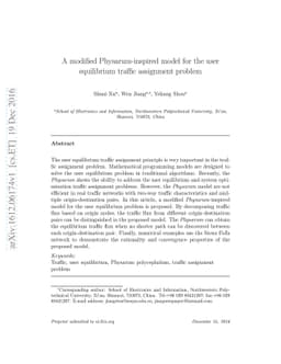 A modified Physarum-inspired model for the user equilibrium traffic
  assignment problem