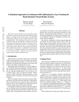 A Statistical Approach to Continuous Self-Calibrating Eye Gaze Tracking
  for Head-Mounted Virtual Reality Systems