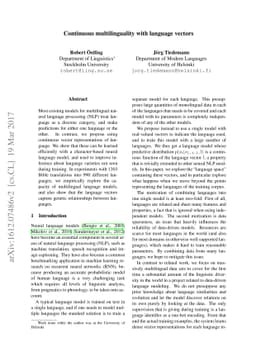 Continuous multilinguality with language vectors