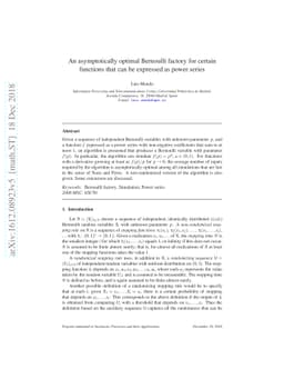 An asymptotically optimal Bernoulli factory for certain functions that
  can be expressed as power series