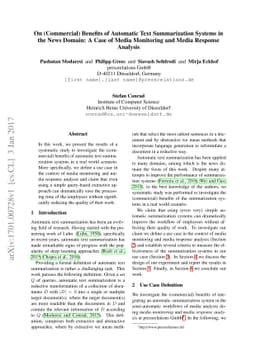 On (Commercial) Benefits of Automatic Text Summarization Systems in the
  News Domain: A Case of Media Monitoring and Media Response Analysis