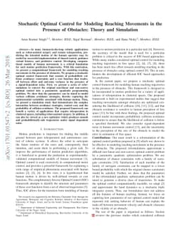 Stochastic Optimal Control for Modeling Reaching Movements in the
  Presence of Obstacles: Theory and Simulation