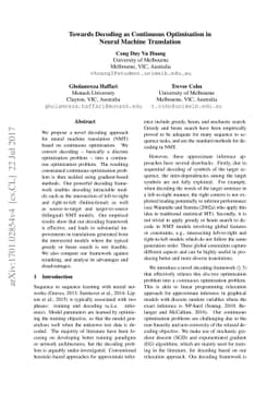 Towards Decoding as Continuous Optimization in Neural Machine
  Translation