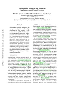 Distinguishing Antonyms and Synonyms in a Pattern-based Neural Network