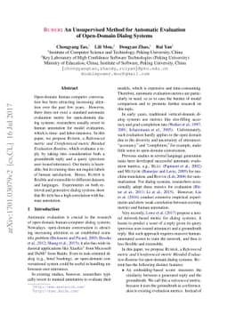 RUBER: An Unsupervised Method for Automatic Evaluation of Open-Domain
  Dialog Systems