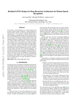 Residual LSTM: Design of a Deep Recurrent Architecture for Distant
  Speech Recognition
