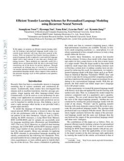 Efficient Transfer Learning Schemes for Personalized Language Modeling
  using Recurrent Neural Network