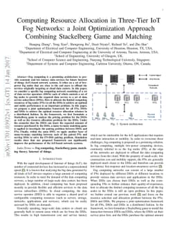 Computing Resource Allocation in Three-Tier IoT Fog Networks: a Joint
  Optimization Approach Combining Stackelberg Game and Matching