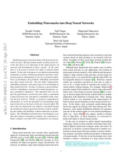 Embedding Watermarks into Deep Neural Networks