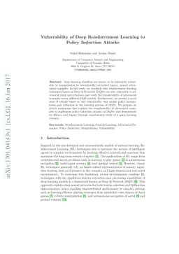 Vulnerability of Deep Reinforcement Learning to Policy Induction Attacks