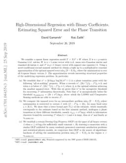 High-Dimensional Regression with Binary Coefficients. Estimating Squared
  Error and a Phase Transition
