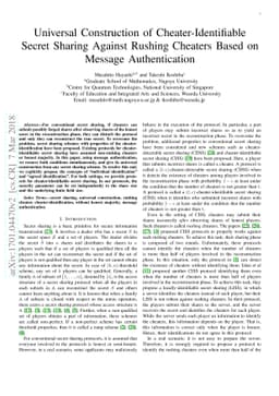 Universal Construction of Cheater-Identifiable Secret Sharing Against
  Rushing Cheaters Based on Message Authentication