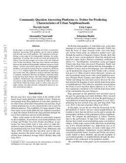Community Question Answering Platforms vs. Twitter for Predicting
  Characteristics of Urban Neighbourhoods