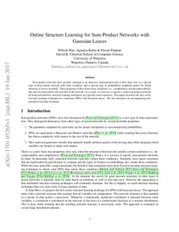 Online Structure Learning for Sum-Product Networks with Gaussian Leaves