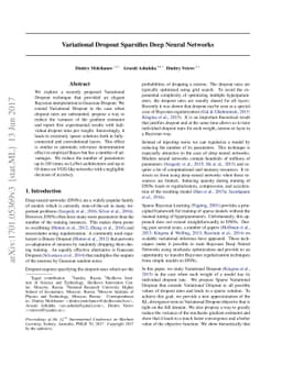 Variational Dropout Sparsifies Deep Neural Networks