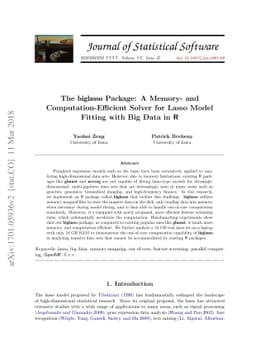 The biglasso Package: A Memory- and Computation-Efficient Solver for
  Lasso Model Fitting with Big Data in R