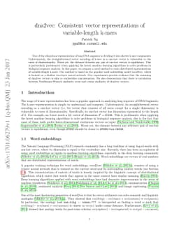 dna2vec: Consistent vector representations of variable-length k-mers