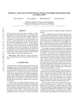 Residual and Plain Convolutional Neural Networks for 3D Brain MRI
  Classification