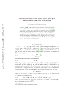 Asymptotic power of Rao's score test for independence in high dimensions