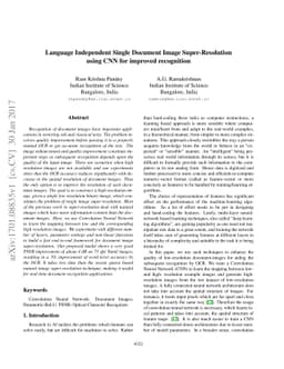 Language Independent Single Document Image Super-Resolution using CNN
  for improved recognition