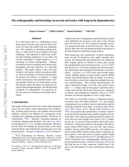 On orthogonality and learning recurrent networks with long term
  dependencies