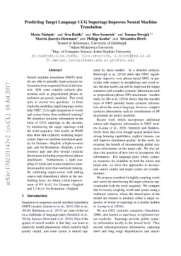 Predicting Target Language CCG Supertags Improves Neural Machine
  Translation