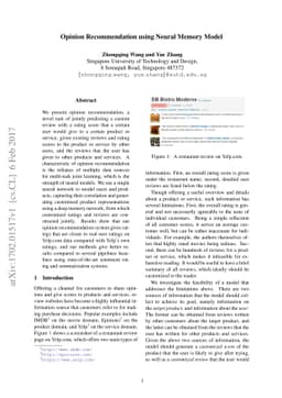Opinion Recommendation using Neural Memory Model